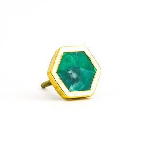 Emerald Green And Gold Hexagon Knob