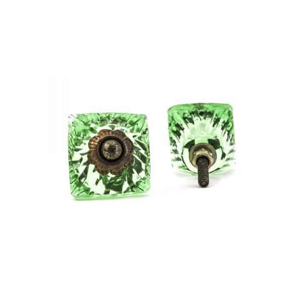 Square Patterned Green Glass Knob