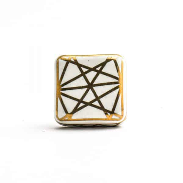 Square White and Gold Geometric Knob - Square White and Gold Geometric Knob