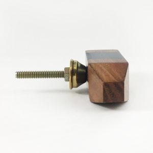Solid Wood Knob with Blue Square Detail