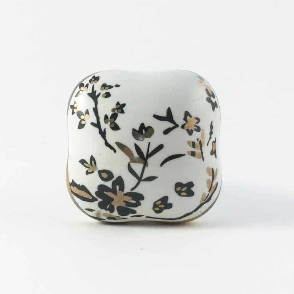 Square Black Cherry Blossom Ceramic Knob Cabinet Knobs Online
