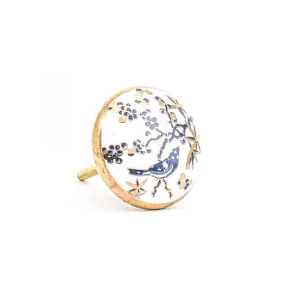 Blue Bird Blossom Ceramic Knob
