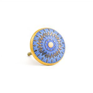 Round Blue and Gold Sun Mandala Knob