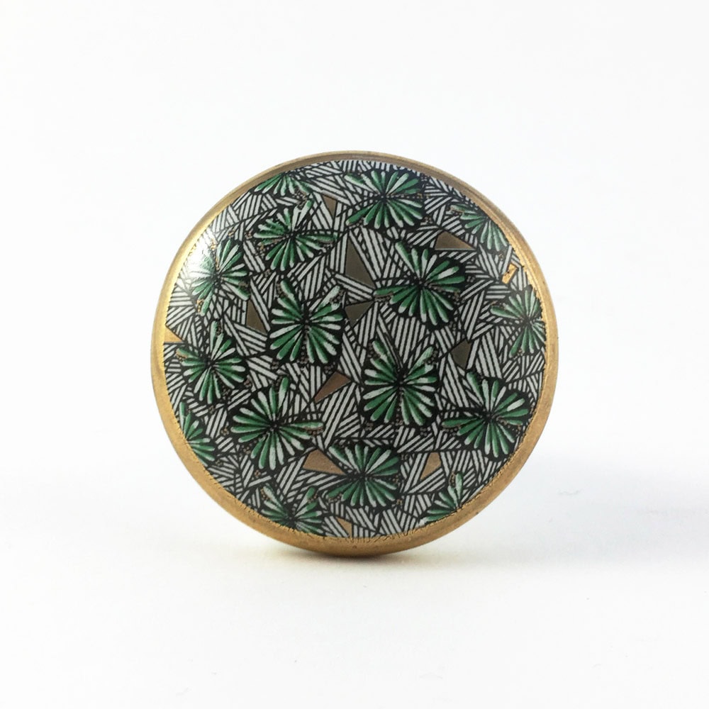 Green tropical print knob 2