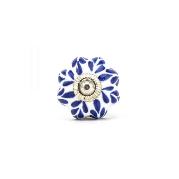 Blue Petal Design Ceramic Knob -Silver