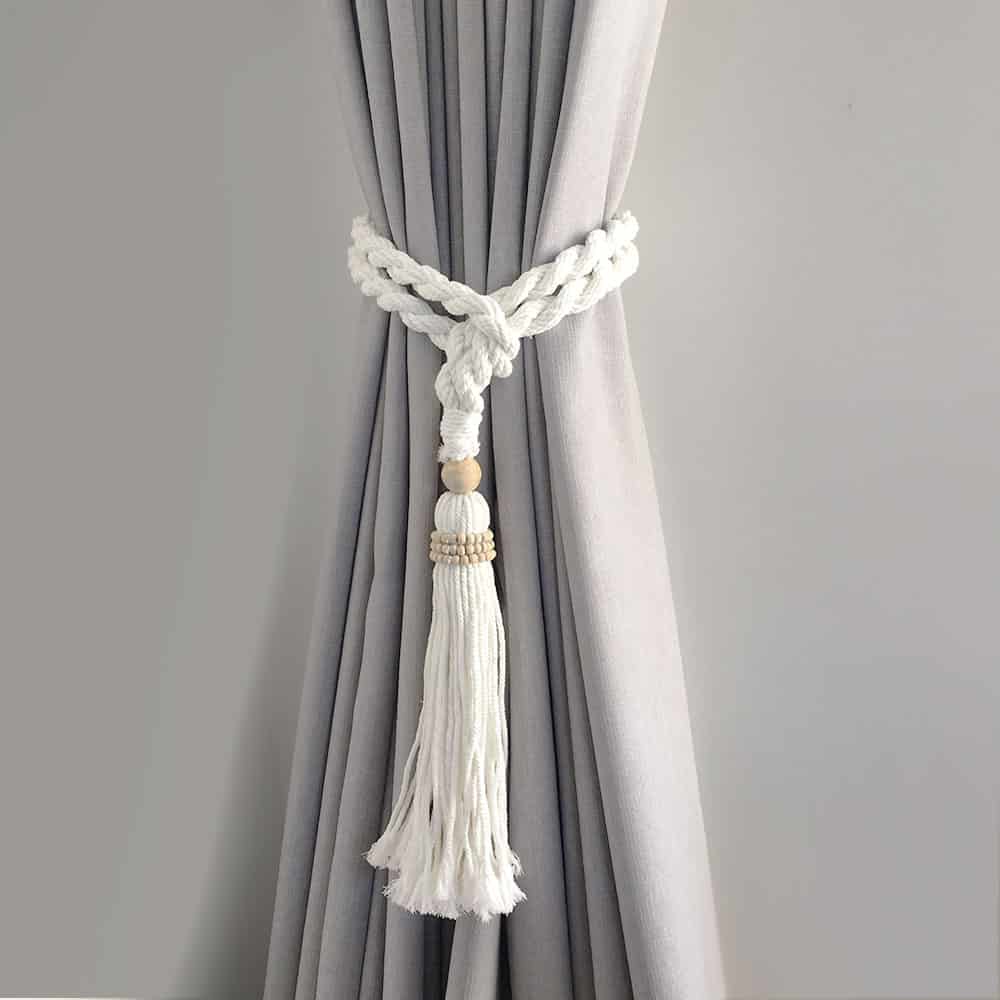 white wooden curtain holdbacks