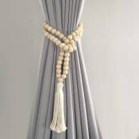 Single Natural Bohemian Bead And Tassel Curtain Tieback
