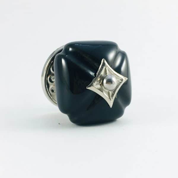 Black Vintage Inspired Ceramic Knob with Silver Hardware