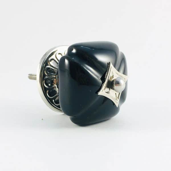 Black Vintage Inspired Ceramic Knob with Silver Hardware