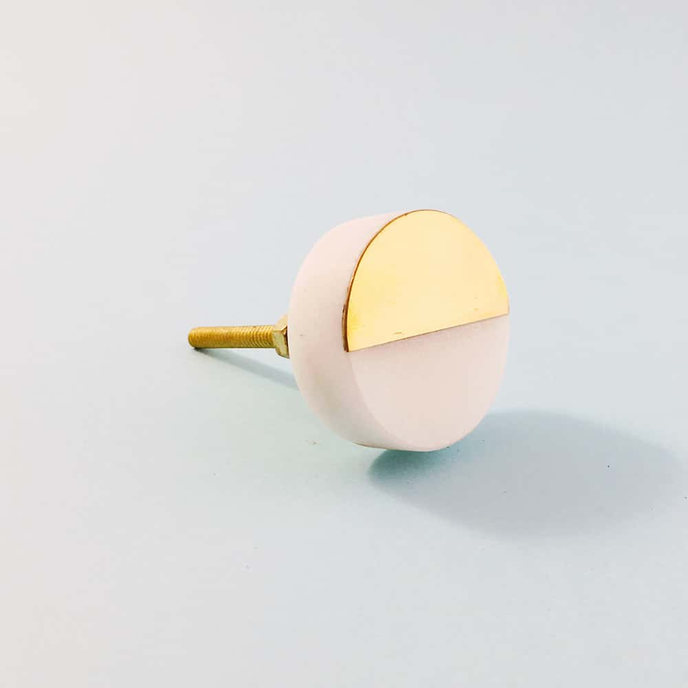 White Marble And Brass Circle Splicer Knob Cabinet Knobs
