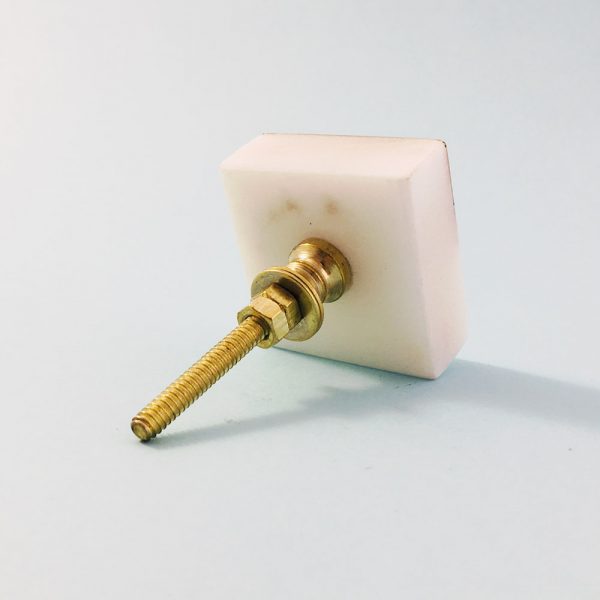 White Marble and Brass Square Splicer Knob