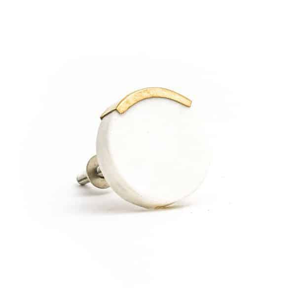 White Circle Knob with Brass Trim - White Circle Knob with Brass Trim