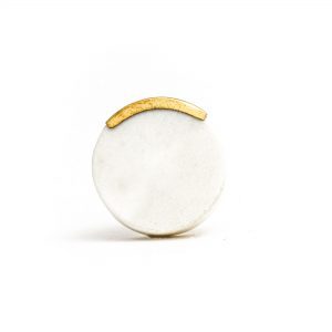 White Circle Knob with Brass Trim