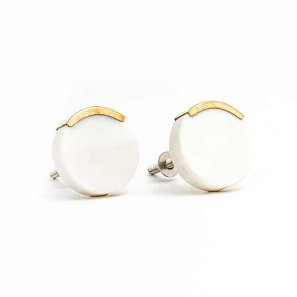 White Circle Knob with Brass Trim - White Circle Knob with Brass Trim