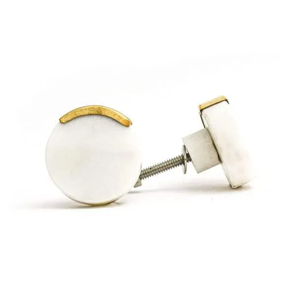 White Circle Knob with Brass Trim - White Circle Knob with Brass Trim
