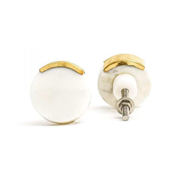 White Circle Knob with Brass Trim - White Circle Knob with Brass Trim