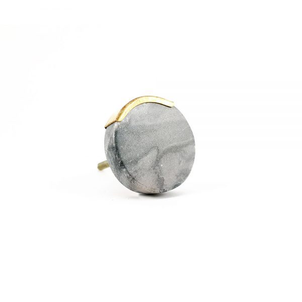Grey Circle Knob with Brass Trim - Grey Circle Knob with Brass Trim