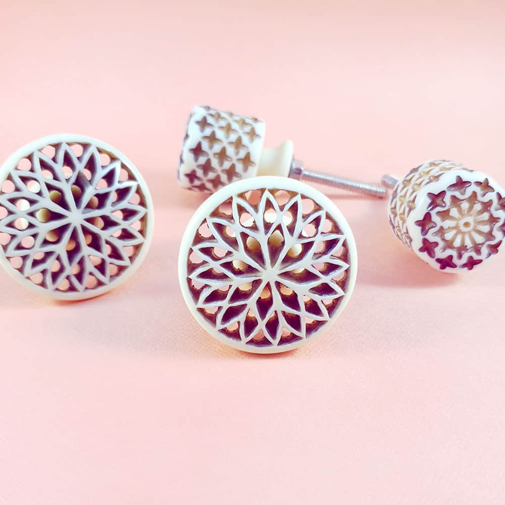 Round Bohemian Carved Bone Knob - Bohemian Cabinet Knob