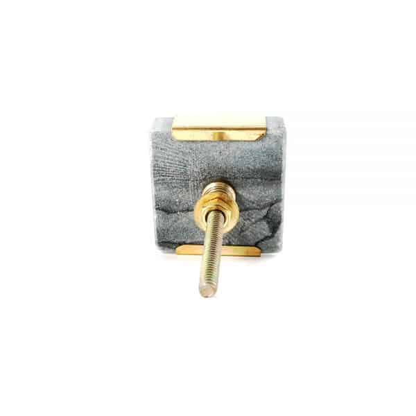 Grey Square Knob with Brass Trim - Grey Square Knob with Brass Trim