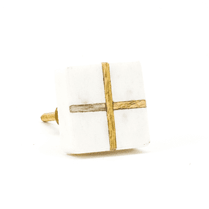 White Square Marble and Wood Intercross Knob