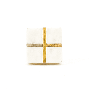 White Square Marble and Wood Intercross Knob