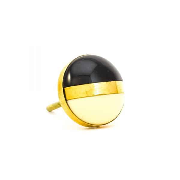 Round Black and White Brass Banded Knob - Black and White Brass Banded Knob