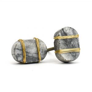 Metal Wrapped Grey Marble Knob