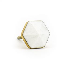 White Marble and Brass Prism Knob