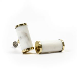 White Marble and Brass Cylinder Pull White Marble and Brass Cylinder Pull