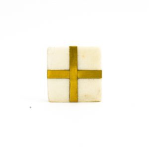 White Square Marble and Brass Intercross Knob