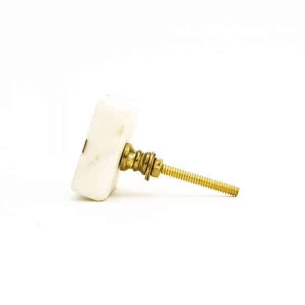 White Square Marble and Brass Intercross Knob - White Square Marble and Brass Intercross Knob