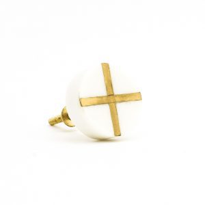 White Round Marble and Brass Intercross Knob White Round Marble and Brass Intercross Knob