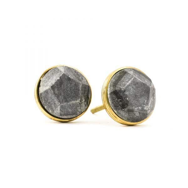 Grey Marble and Brass Pentagon Knob - Grey Marble and Brass Knob