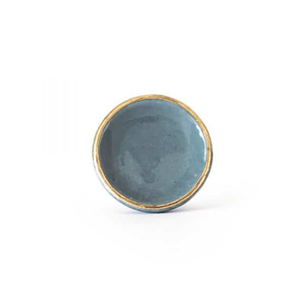 Dusty Blue Ceramic Disc Knob with Gold Rim