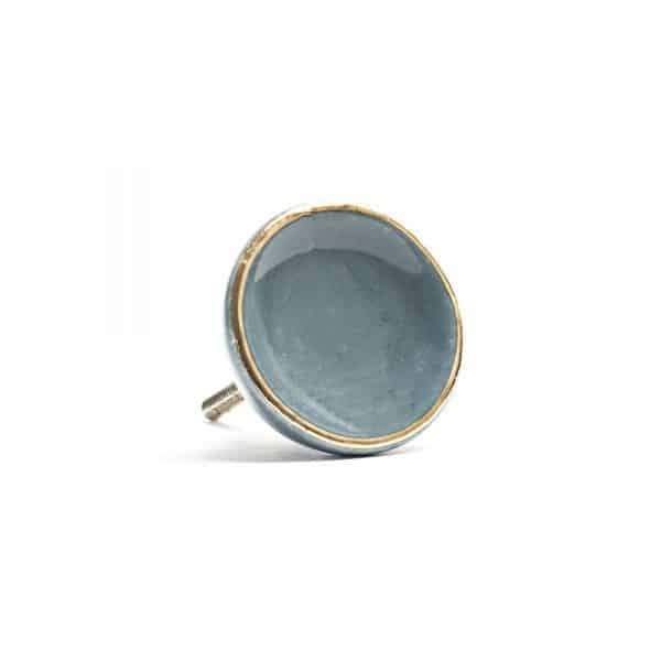 Dusty Blue Ceramic Disc Knob with Gold Rim