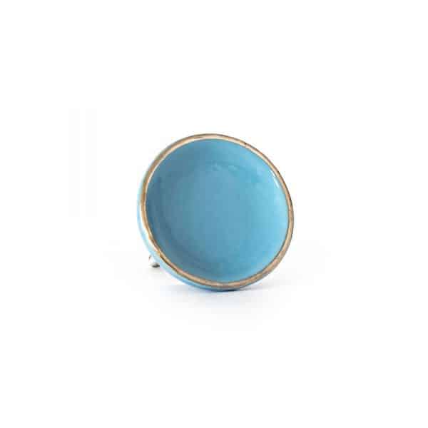 Sky Blue Ceramic Disc Knob with Gold Rim