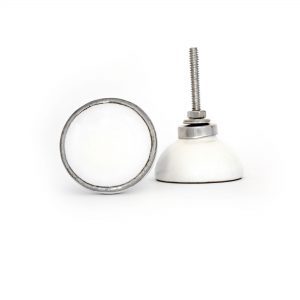 White Ceramic Disc Knob with Silver Rim White Ceramic Disc Knob with Silver Rim