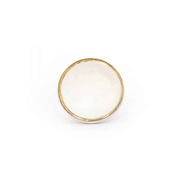 White Ceramic Disc Knob with Gold Rim