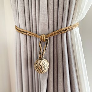 Natural and Black Jute Ball Curtain Tie Back