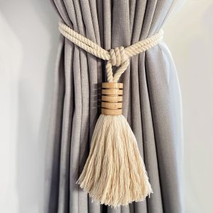 Cotton and Mango Wood Tassel Curtain Tie Back