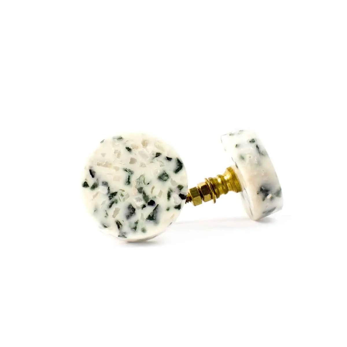Green Grey Terrazzo - K-000324-1 White Marble and Brass Oblong Pull - Drawer Pulls - White Marble and Brass Oblong Pull
