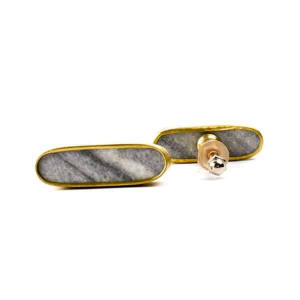 Grey Marble and Brass Oblong Pull - Grey Marble and Brass Oblong Pull