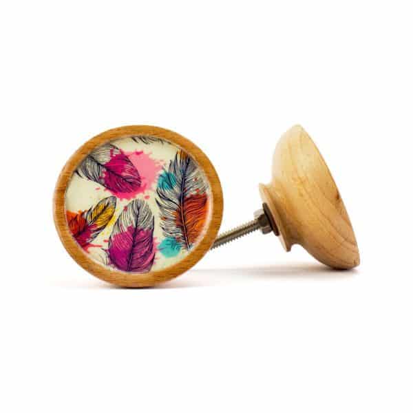 Paint and Feathers Wooden Knob - Paint and Feathers Wooden Knob