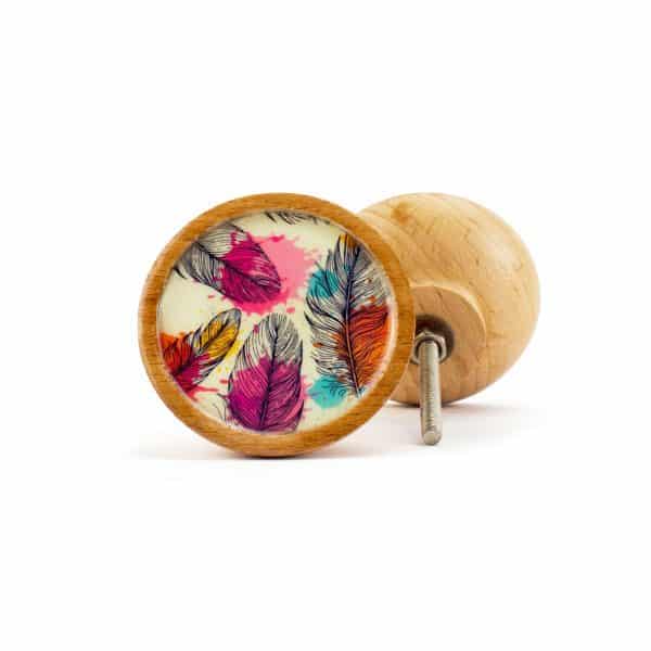 Paint and Feathers Wooden Knob