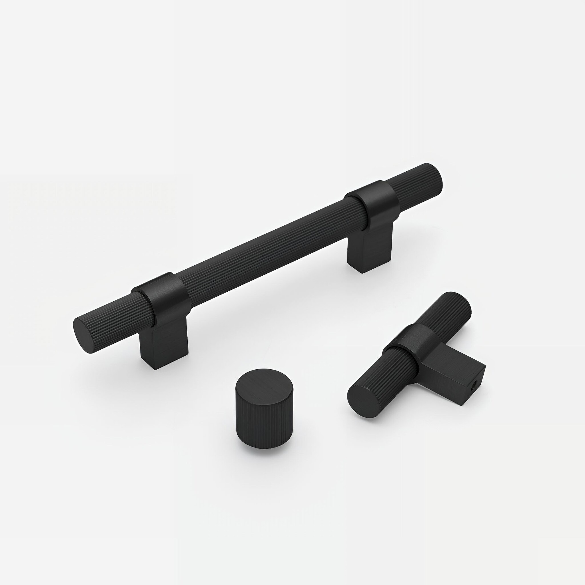 Midas - Matte Black Brass Linear Knurled Handle - Architectural Hardware - Matte Black Brass