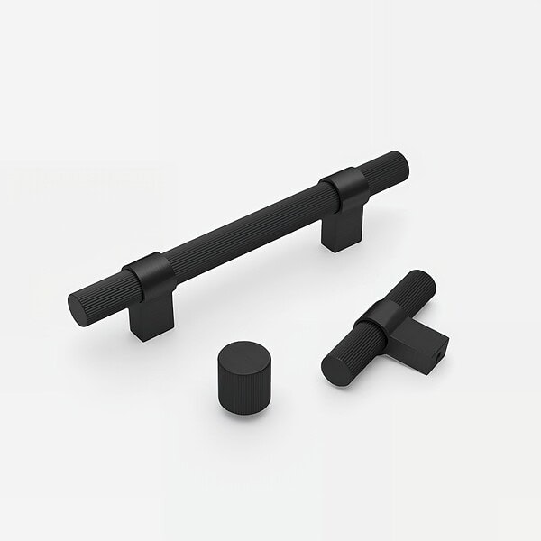 Midas - Matte Black Brass Linear Knurled Handle - Architectural Hardware - Matte Black Brass