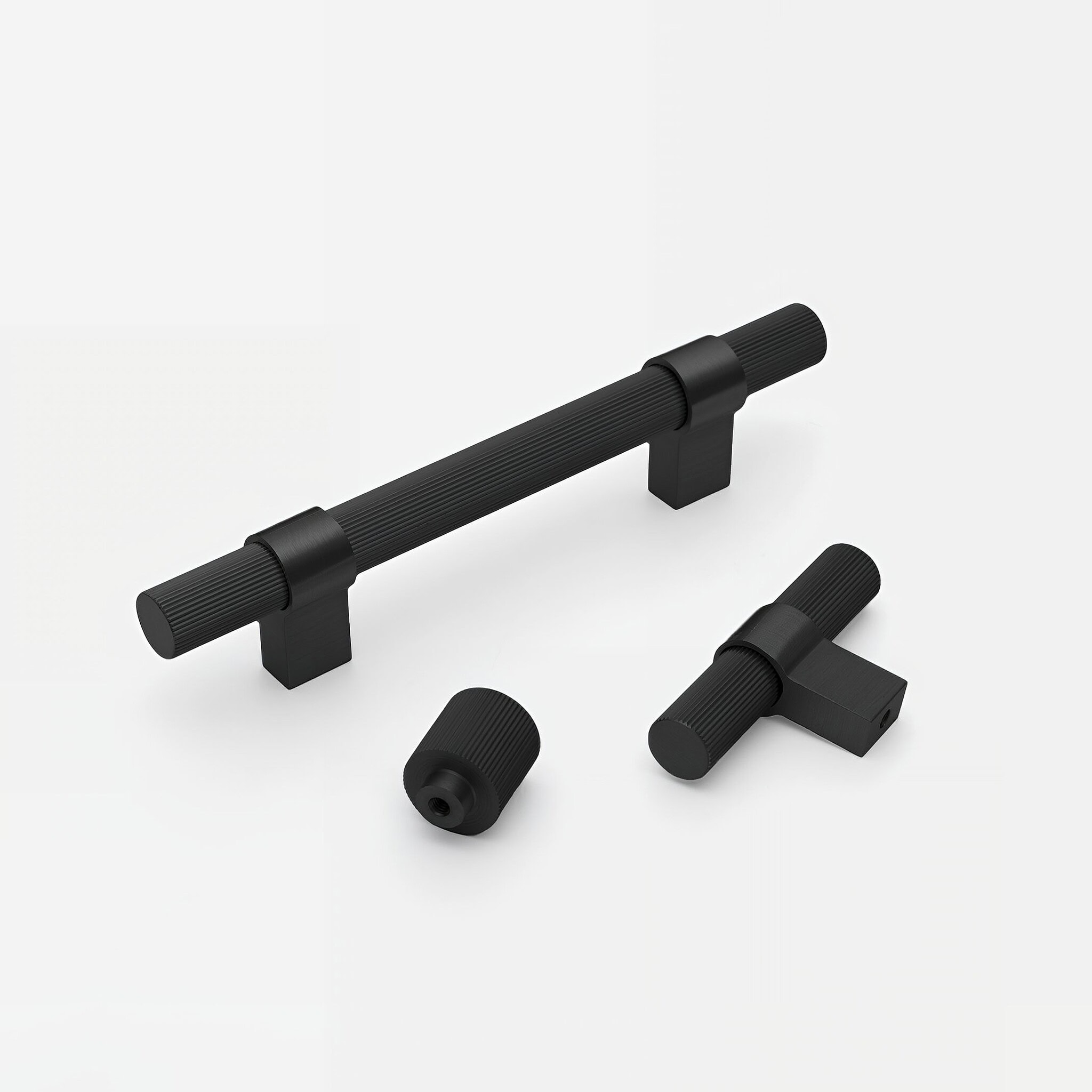 Midas - Matte Black Brass Linear Knurled Handle - Architectural Hardware - Matte Black Brass