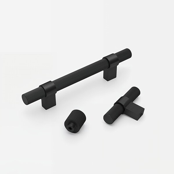 Midas - Matte Black Brass Linear Knurled Handle - Architectural Hardware - Matte Black Brass