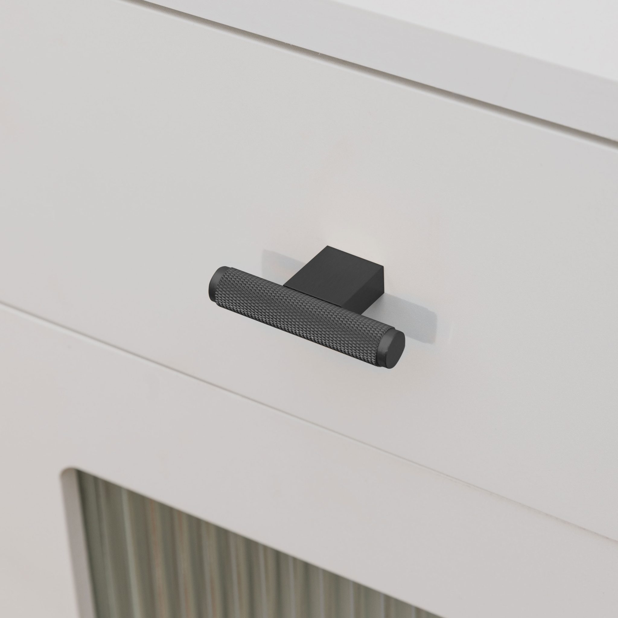 Lecce - Knurled Matte Black Brass Pull - Architectural Hardware - Knurled Matte Black Brass